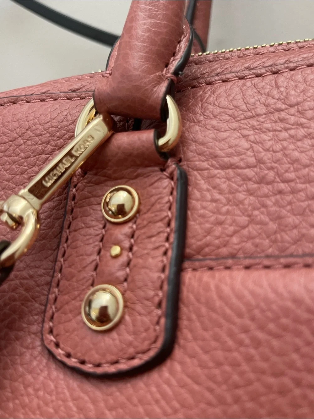Michael Kors Rosewood Pebbled Leather Satchel with Gold MK Charm